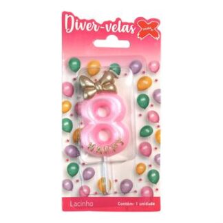 Vela 4,5cm Lacinho Rosa Bebe "8"