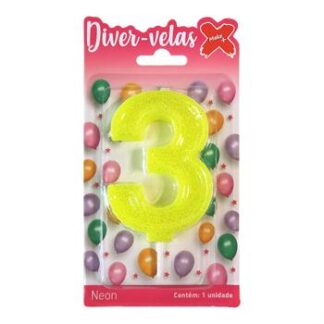 Vela Neon 7,5 cm Amarelo "3"
