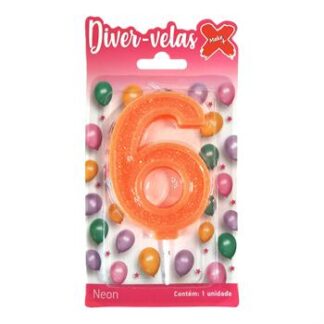 Vela Neon 7,5 cm Laranja "6"