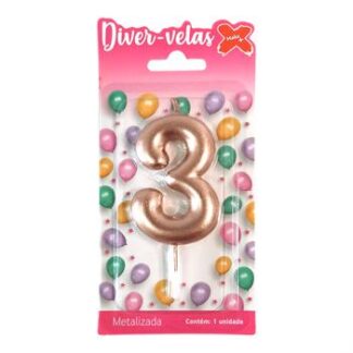 Vela Metalizada 6 cm Rose Gold "3"