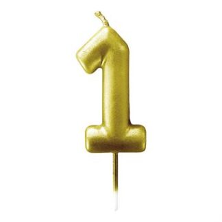 Vela Metalizada 6 cm Ouro "1"