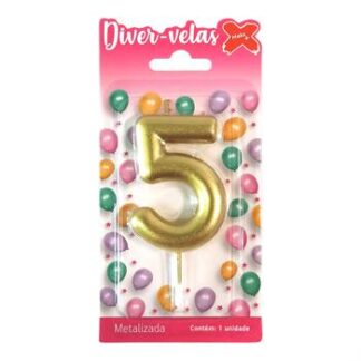 Vela Metalizada 6 cm Ouro "5"