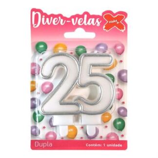 Vela Dupla 8,7cm  Prata "25"