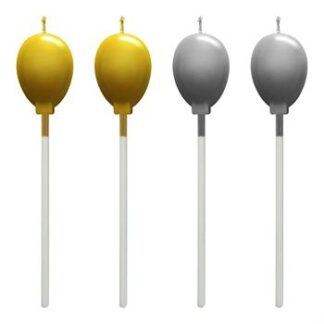 Vela Topo de Bolo Balões Metalizadas Ouro e Prata c/ 4