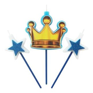 Vela Topo de Bolo Coroa Azul c/ 3