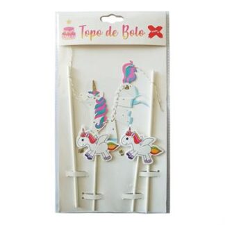 Topo de Bolo Unicornio Feliz Aniversário c/ 3 (17*20cm)