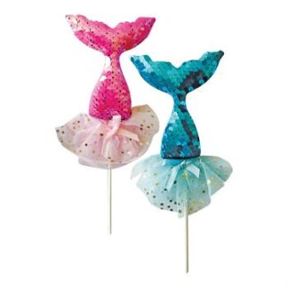 Topo de Bolo Calda de Sereia Lantejoula Azul e Pink (8.5*21cm)
