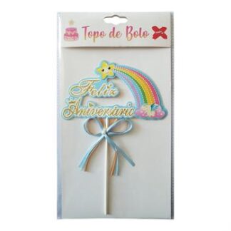 Topo de Bolo Estrela Cadente Feliz Aniversário (13*21cm)