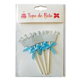 Topo de Bolo Coroa Azul c/ 6 (4.5*12cm)