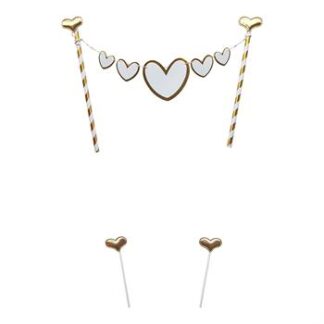 Topo de Bolo Varal de Coração Dourado c/ 3 (22cm)