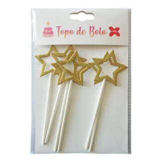Topo De Bolo Estrela Dourada c/ 6 (4.8*13cm)