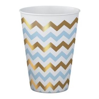 ACESSORIO FESTA COP. DE PAPEL 250 ML C/ 8 PCS - Metalico Chevron Azul e Ouro