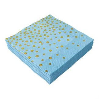 ACESSORIO DE FESTA GUARDANAPO 33x33CM  C/ 20 FLS Metalico Confetti Azul e Ouro