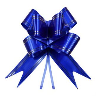 Laço Fácil  G (28mmx47cm) - Azul Escuro e Filete Duplo Dourado c/  10