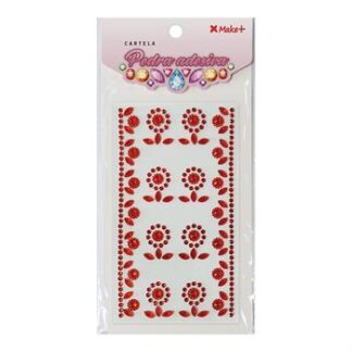 CARTELA PEDRA ADESIVA  - FLORAL VERMELHO "A"