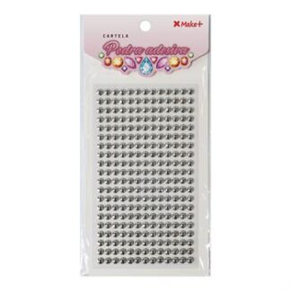 CARTELA PEDRA ADESIVA  - MEIA PEROLA 6MM PRATA METALIZADO "F"