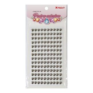 CARTELA PEDRA ADESIVA  - MEIA PEROLA 8MM PRATA METALIZADO "H"