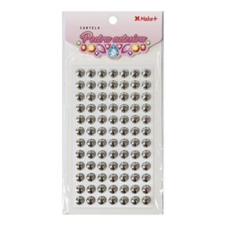 CARTELA PEDRA ADESIVA  - MEIA PEROLA 10MM PRATA METALIZADO "I"