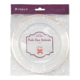 ACESSORIO FESTA PRAT. Raso Redondo 26 cm Listras - Festa Luxo Rose Gold - Pcte c/ 6 Und