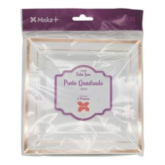 ACESSORIO FESTA PRAT. Quadrado 19 cm - Festa Luxo Rose Gold - Pcte c/ 6 Und