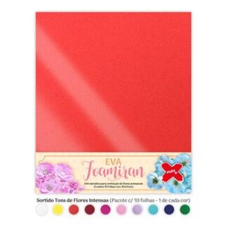 Eva Foamiran 30x35cm 0.7mm para flores pct c/ 10 fls - Sortido Tons de Flores Intensas (Branco / Amarelo / Vermelho / Vermelho Carmim / Verde Escuro / Azul Royal / Pink / Rosa / Lilas / Azul Luxo)
