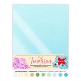 Eva Foamiran 30x35cm 0.7mm para flores pct c/ 10 fls - Sortido Tons de Flores Luxo (Azul Luxo / Azul Claro / Azul Ceu / Verde Hortelã / Verde Grama / Verde Claro /  Nude / Amarelo bebe / Amarelo Baunilha / Branco)