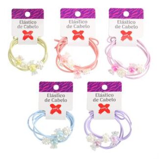 Elastico de Cabelo Flor Pérola - Cores Diversas (4,5cm) - BL c/ 2 - Pcte c/ 12