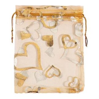 Saco de Organza Estampado 8*10 Dourado Pacote c/ 10