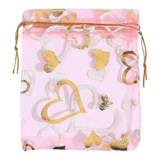 Saco de Organza Estampado 8*10 Rosa   Pacote c/ 10