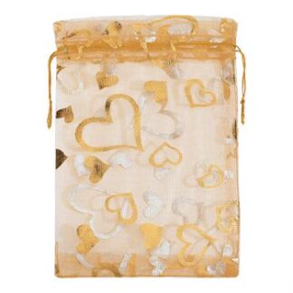 Saco de Organza Estampado 15*18 Dourado Pacote c/ 10