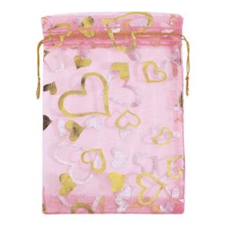 Saco de Organza Estampado 15*18 Rosa   Pacote c/ 10