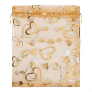 Saco de Organza Estampado 18*25 Dourado Pacote c/ 10
