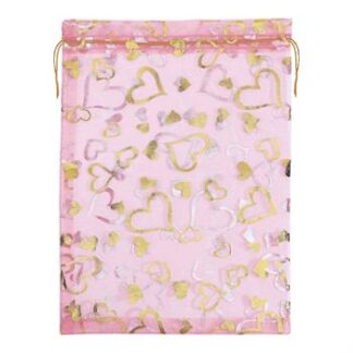 Saco de Organza Estampado 20*30 Rosa   Pacote c/ 5