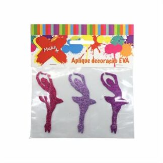 Aplique Ades. 12 Cm - Glitter Sortido - Cartela C/ 3 Un - "Bailarina"