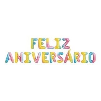 Balão Metalizado FELIZ ANIVERSÁRIO   - Arco Iris 16 letras de 16' - 40 cm