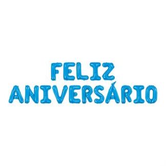 Balão Metalizado FELIZ ANIVERSÁRIO   - Azul 16 letras de 16' - 40 cm