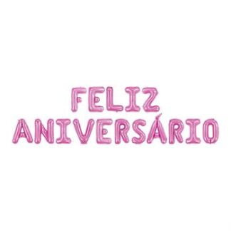 Balão Metalizado FELIZ ANIVERSÁRIO   - Pink 16 letras de 16' - 40 cm
