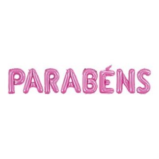 Balão Metalizado PARABÉNS  - Pink 8 letras de 16' - 40 cm
