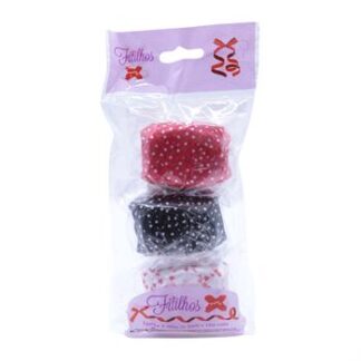 FITILHO 5MMX10M MISTO ESTAMPADO - PCT C/ 3 ROLOS (CORACAO, BOLINHA PRETA E BOLINHA VERMELHO)